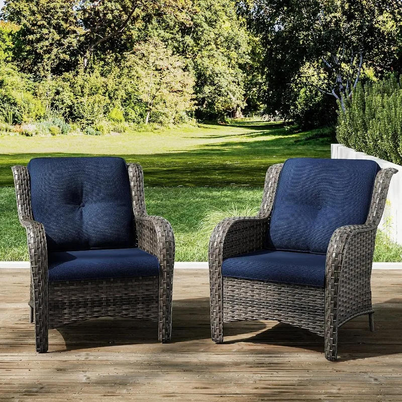 

Joyside Outdoor Wicker Chair Rattan Patio Dining Chairs Set of 2 PE Wicker Patio Chairs with 4inch Seat Cushions Outdoor Patio