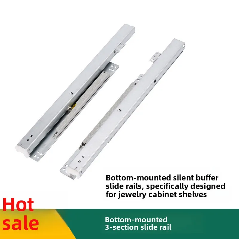 Three Section Concealed Bottom Mount Drawer Slides Soft Close Damping Or Push Open Electroplated Cold Rolled Steel Mm Length