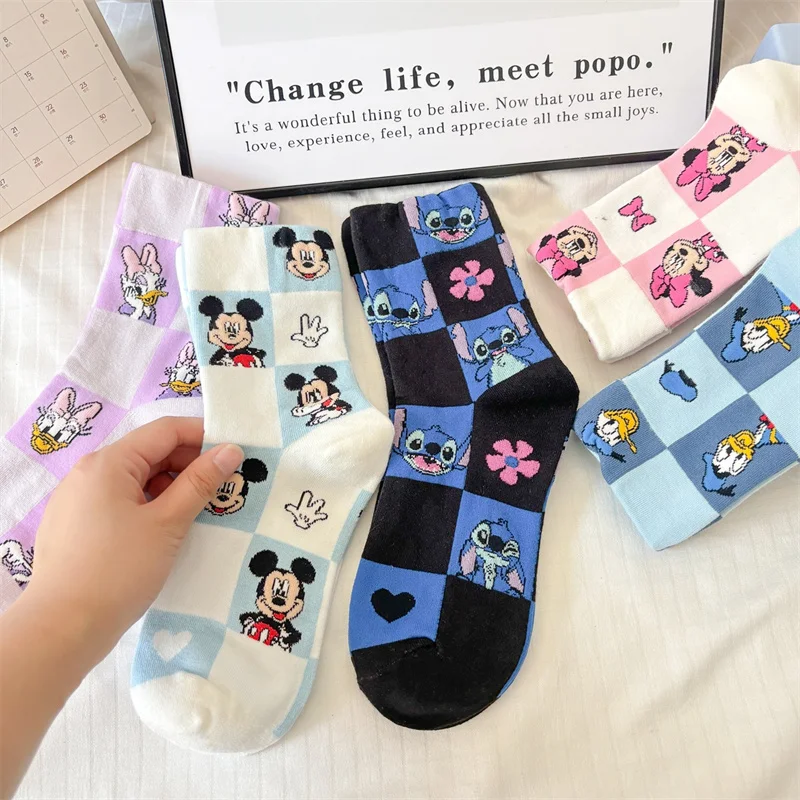 New Anime Stitch Socks Kawaii Mickey Mouse Minnie Daisy Cotton Socks Cartoon Woman Girl Children Fashion Socks regali per bambini