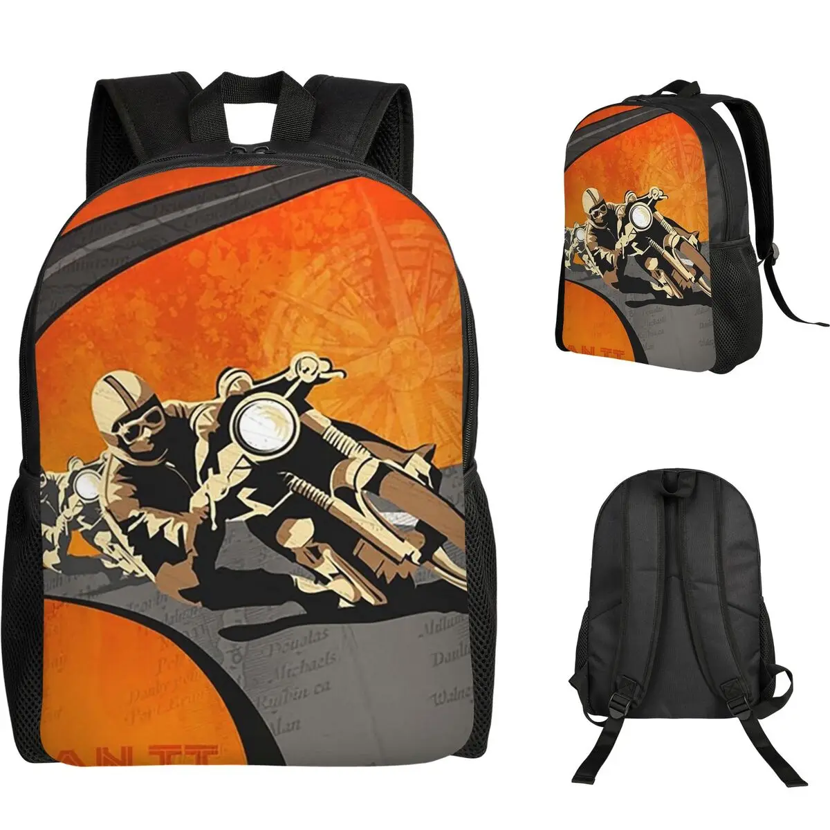 Motorcycle Races Isle Of Man TT Student Backpack School Bag Hiking Travel Daypack for Boys Girls Fashion Bookbag Shoulder Bags