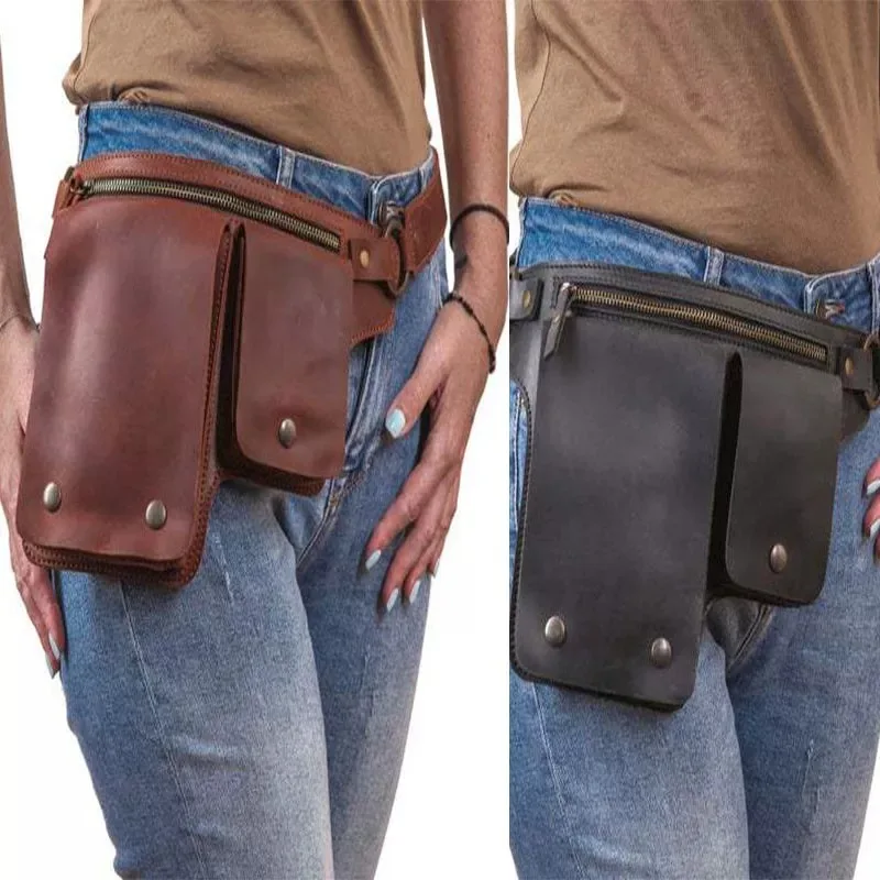 Medieval Gothic Leather Waist Bag Vintage Steampunk Utility Belt Pouch Viking Cosplay Costume PU Wallet Pocket Travel Fanny Pack