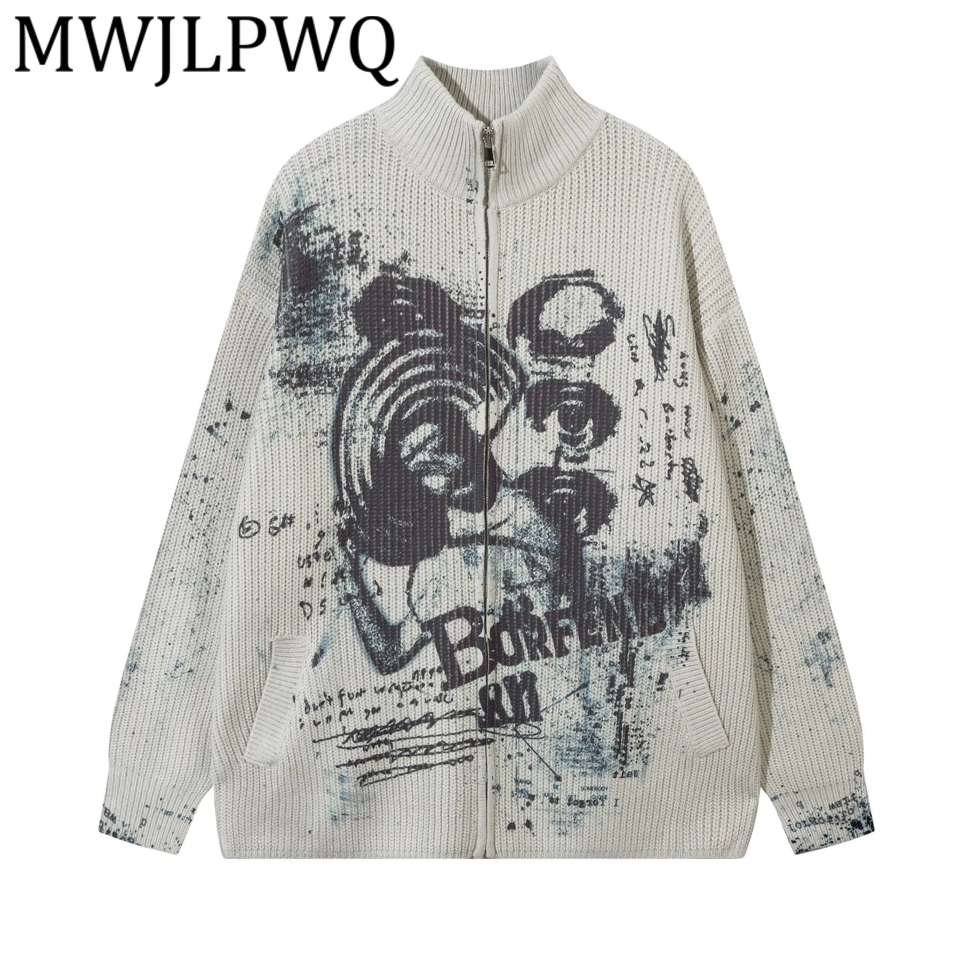 

MWJLPWQ Мужская одежда с принтом, осень 2024, новый американский уличный свитер, модный индивидуальный зимний вязаный кардиган, топы 21557