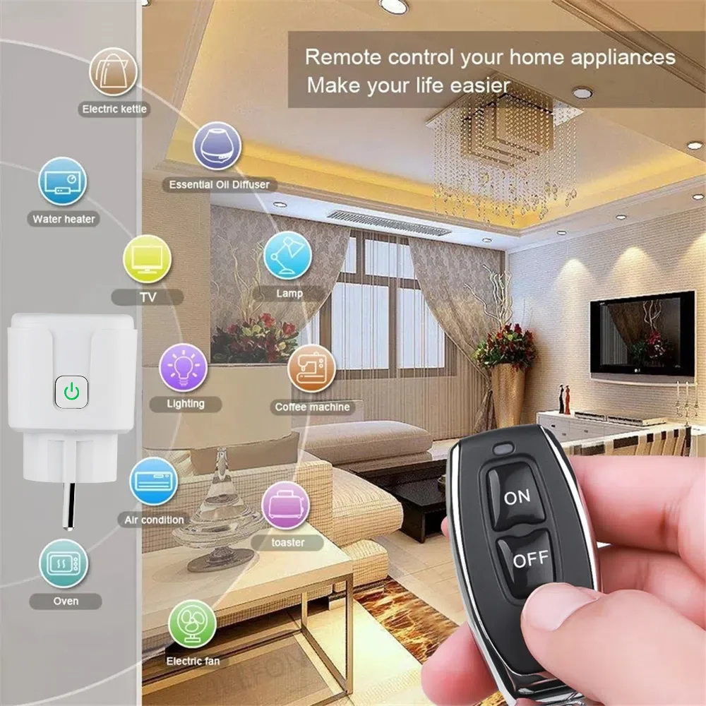 433Mhz Wireless Remote Control Switch AC220V 15A EU FR Standard Socket Electric Plug Electrical Outlets For Smart Home Light