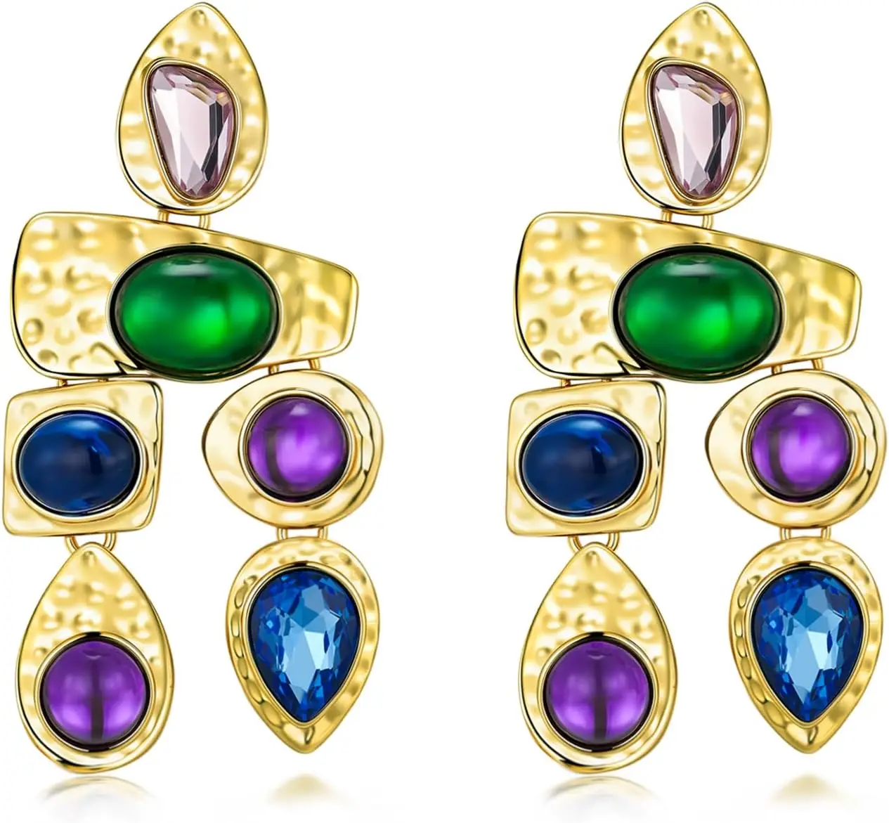 

18K Gold Plated Dangle Boho Gemstone Earrings for Women Vintage Handmade CZ Jewelry Gift