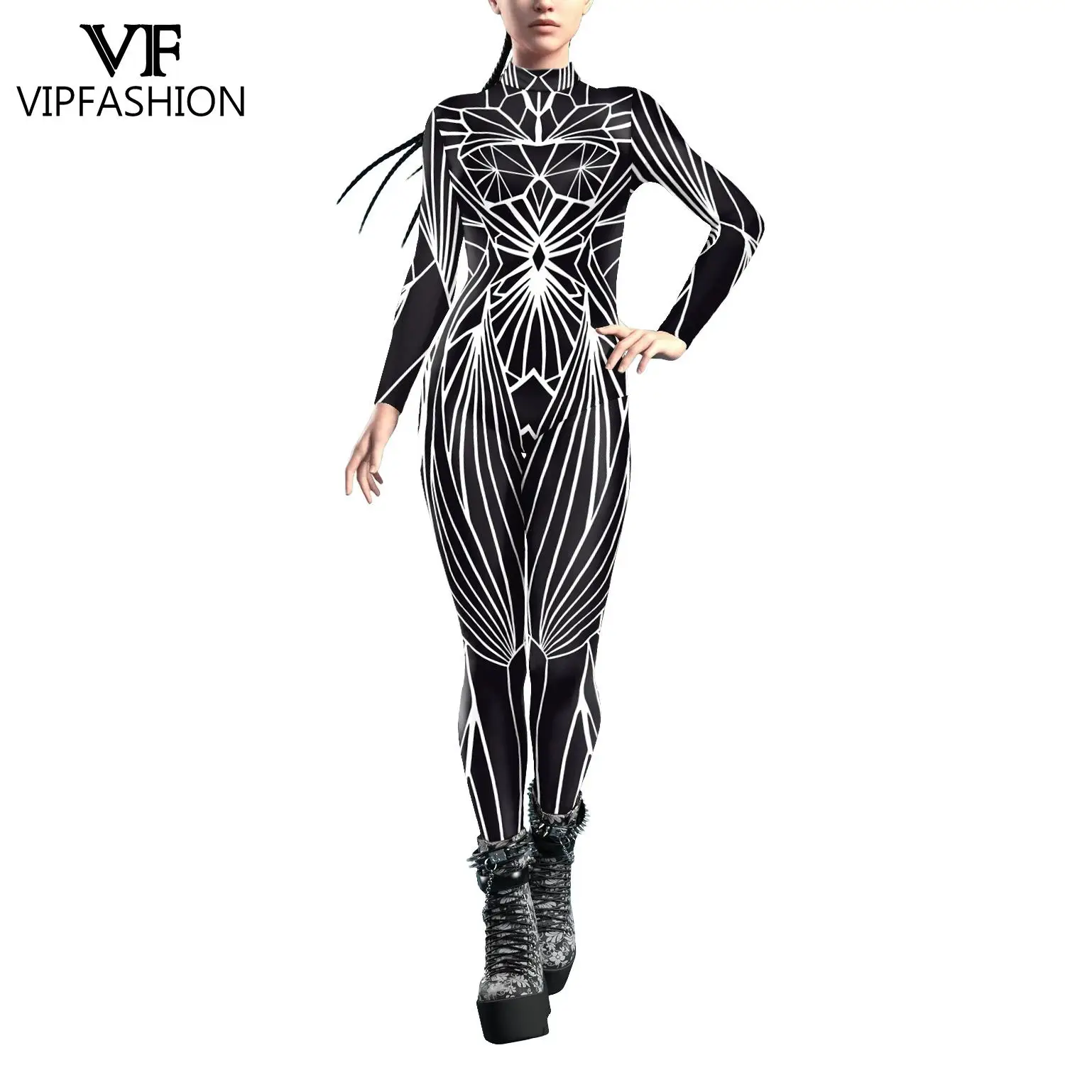 VIP FASHION Woman Crystal Damage Costume Black Mirror Jumpsuits Woman Art Zentai Bodysuit Girl Holiday Party Cosplay Outfit