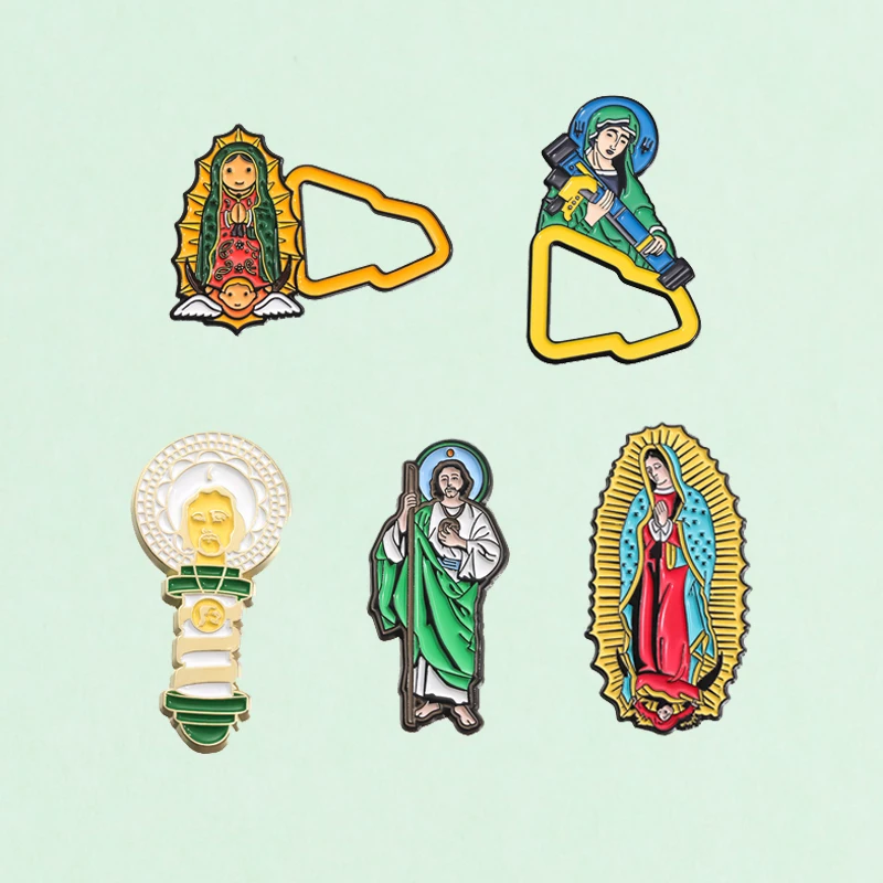 Mexican Our Lady of Guadalupe Enamel Pins Saint Jew Creative Brooches Jewelry Clothes Hat Decorative Lapel Badge for Gifts