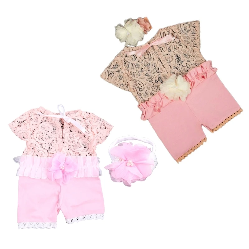 

2 Pcs 0-1Month Newborn Photography Props Baby Headband Lace Romper Bodysuits Outfit Photo Girl Costume