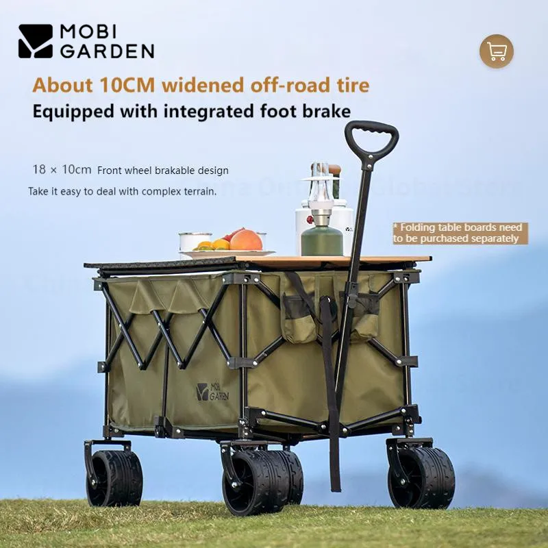 

MOBI GARDEN Folding Trolley 190L Large Capacity Outdoor Portable Adjustable Handle Camping Picnic Travel Shopping Wagon Cart