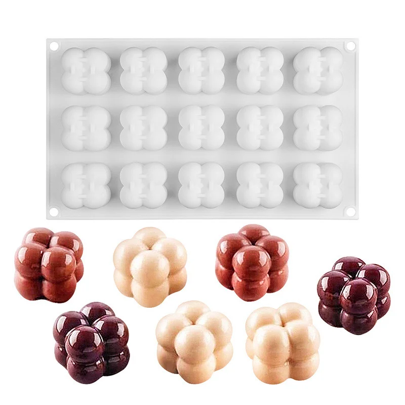 6/15 Cavities 3D Cube Plaster Candle Mold Gypsum Decoration Mold Silicone Mousse Cake Baking Mould Bubble Dessert Bakeware