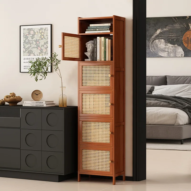 Seam bookshelf shelf Floor-to-ceiling solid wood bookcase Extremely narrow locker against the wall Living room multi-layer dust-