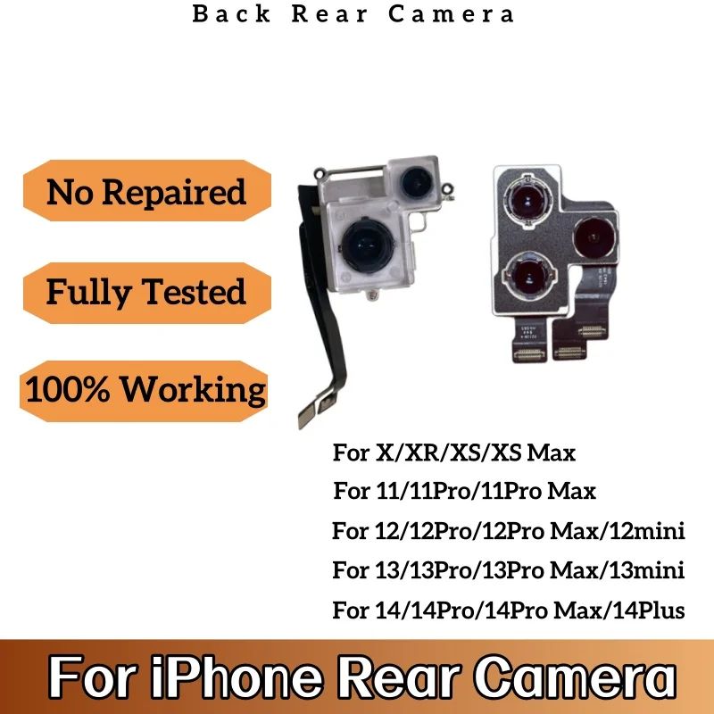 

A+ Test Rear Camera For iPhone XS 11 12 13 14 Pro Max X XR 12 mini Back Camera Main Lens Flex Cable Camera module Repair Parts