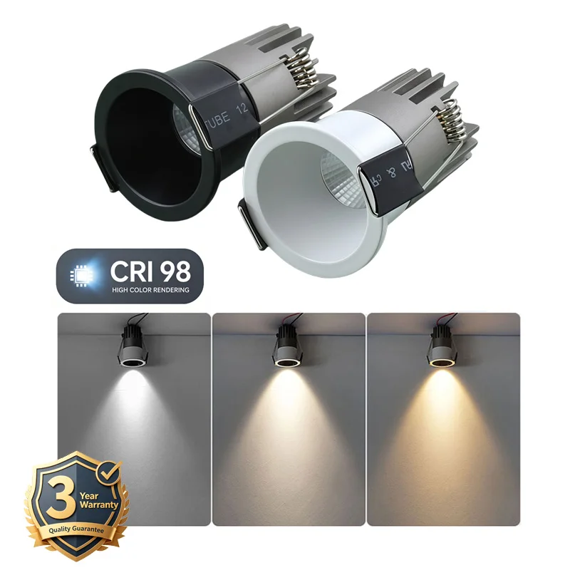 2-Pack Mini Deep Anti Glare COB LED Spot Downlights 3W 5W CRI98 Cutout 35mm Recessed Ceiling Spot Lamp 3‑Year Warranty IP44