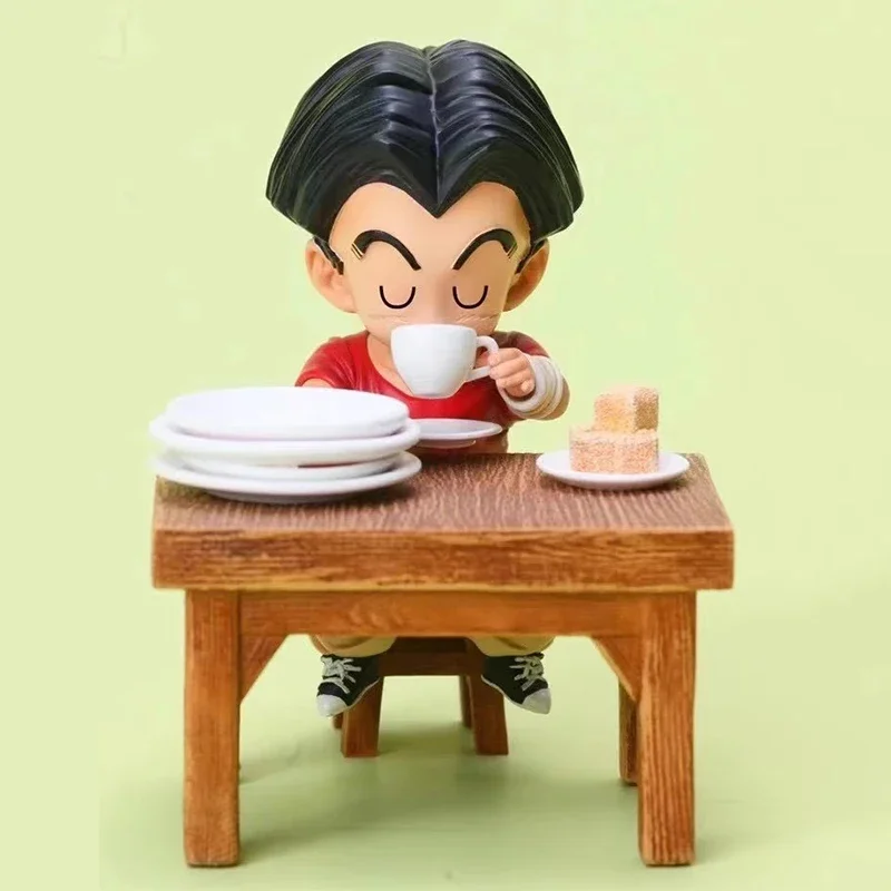 8cm Anime Dragon Ball Figures Dry Rice Son Goku Drinking Coffee Krillin Dry Rice Android 18 Action Figurine Pvc Model Kid Toys