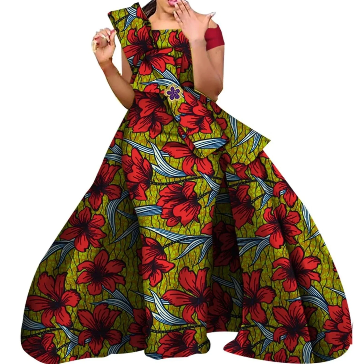 African Dresses for Women Danshiki Traditional Skirt Fashion 100% Cotton Newest Design  Dresses for Wedding  WY4630