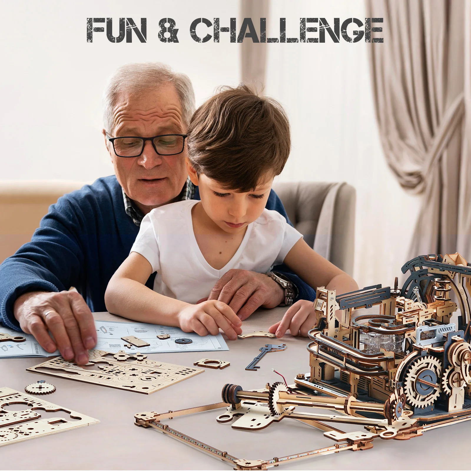ROBOTIME Rokr Electric Marble Run with Light 3D Puzzle Toys Marble Spaceport Gifts for Kids Children Connect With Night City 7
