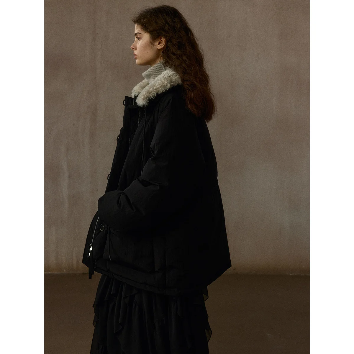 UMI MAO عالية العدد غرامة القطن التجاعيد قليلا الملمس انفصال الفراء طوق سترة دافئة أسفل سترة معطف للنساء #3