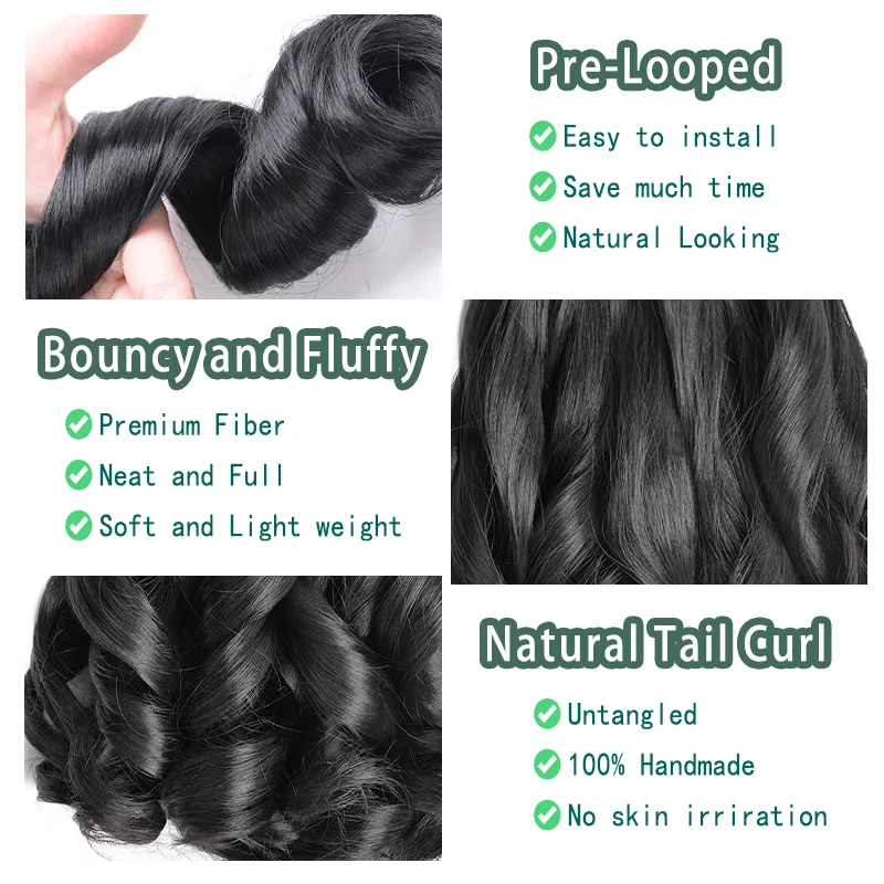 8 упаковок синтетических французских вьющихся волос, 24-дюймовые свободные волнистые спиральные вязанные крючком волосы для женщин, предварительно растянутые с вьющимися концами (1B)