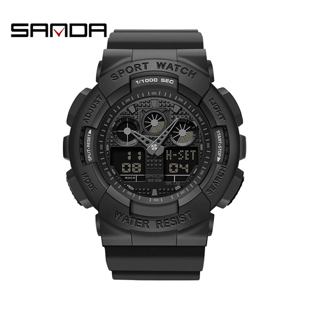 2022 New Sanda Top Brand Men Outdoor Sports Electronic Man Military Watches Ms Waterproof Alarm Dual Display Wristwatch Relogio