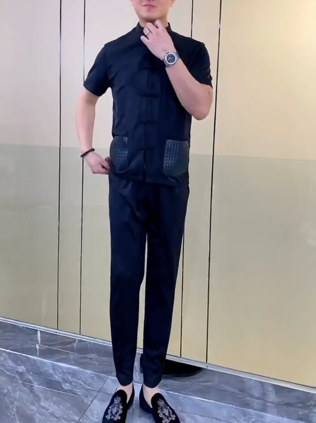 new-summer-men's-two-piece-set-comfortable-soft-versatile-ethnic-sle-button-design-casual-wear-for-young-men