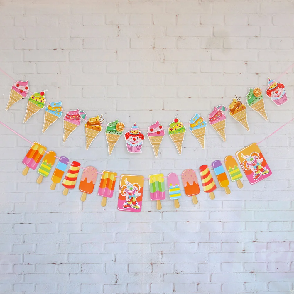 Pull Flag Garland Ice Cream Shape Summer Theme Holiday Decorations Party Bunting Colorful