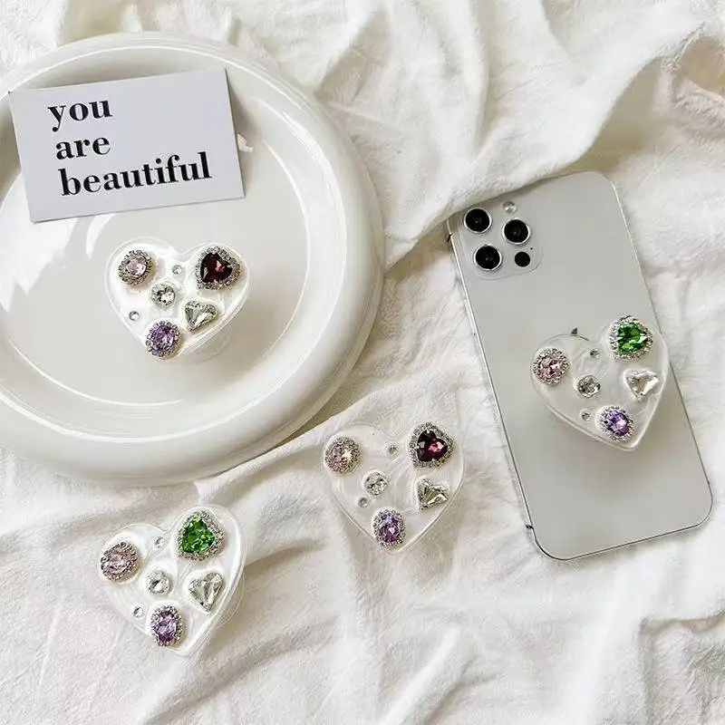 

INS heart-shaped diamond inlaid airbag holder, phone grip Tok grip Tok holder for Magsafe accessories