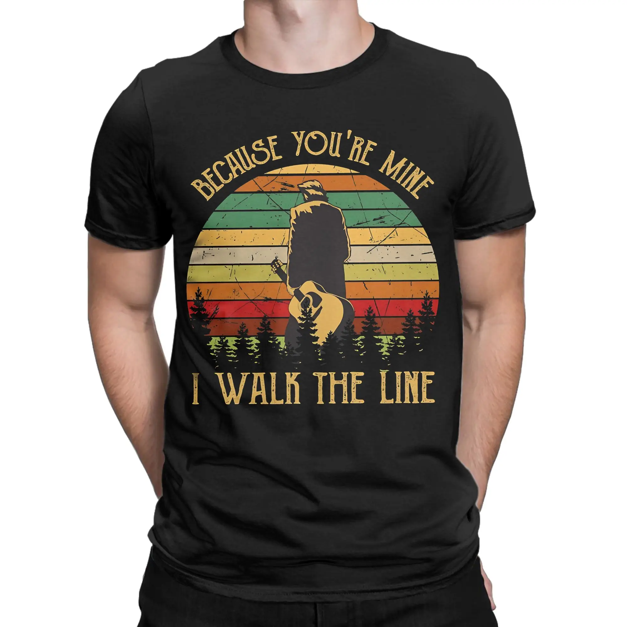 Men Women T-Shirts Because You're Mine I Walk The Line Vintage 100% Cotton Tees Johnny Cash Singer T Shirt O Neck Tops Gift Idea
