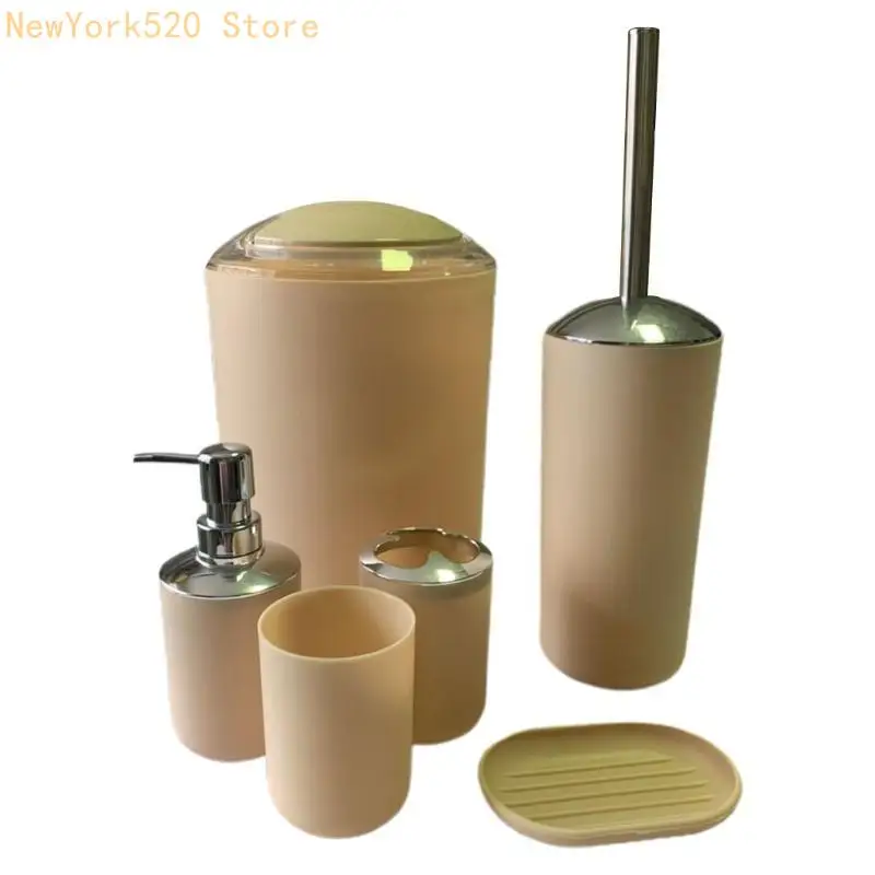 6 Pcs Bathroom Accessories Set with Trash Can Toothbrush Holder Soap Dispenser Toilet Brush Soap Tray Easy to Use N84C