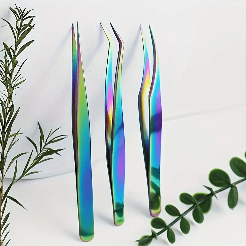 Set de 3 pinzas de acero inoxidable para pestañas, herramienta de maquillaje multifuncional, pinzas para pestañas, pinzas para depilar, pinzas puntiagudas 2