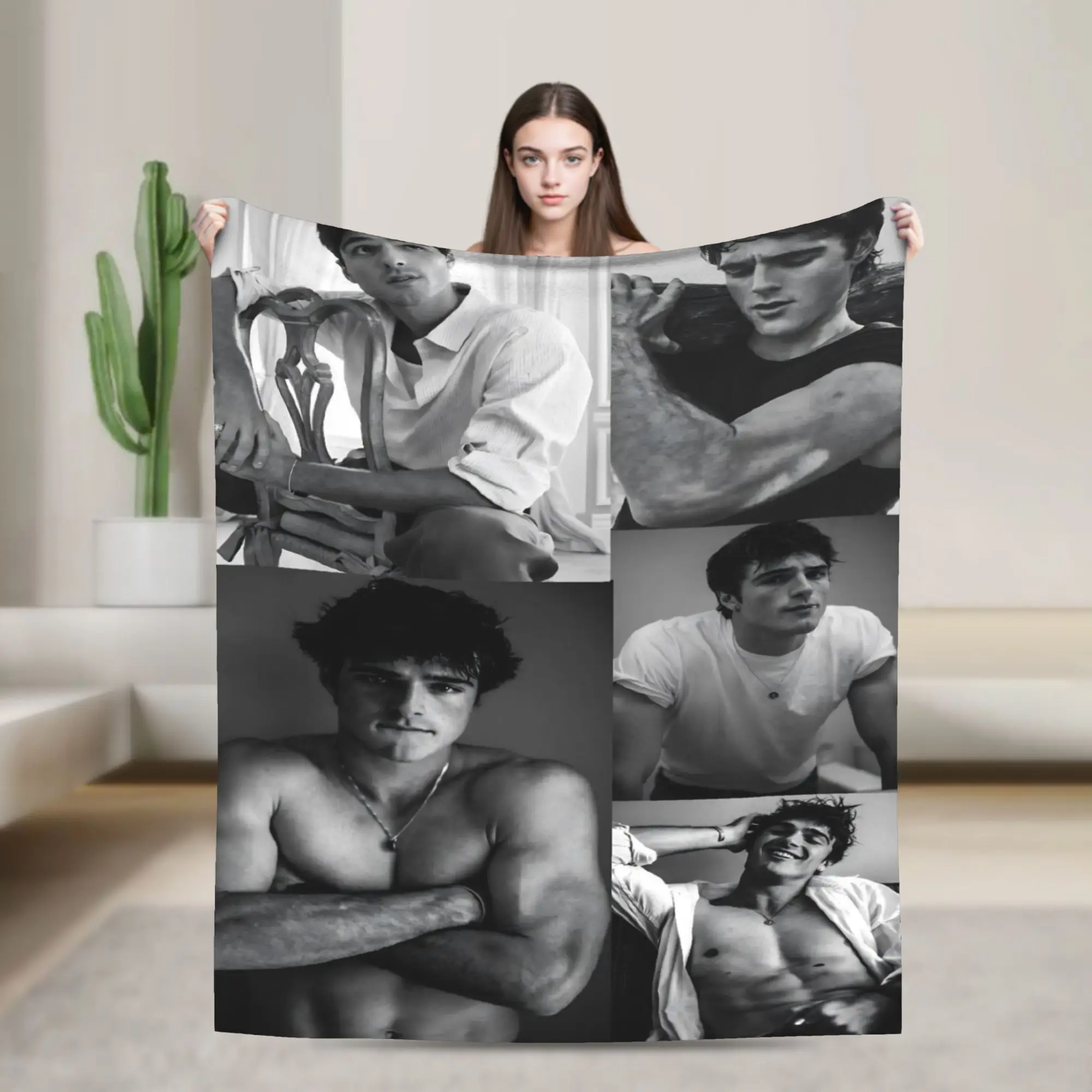 Jacob Elordi Actor Photo Collage Soft Warm Blankets Office Plush Throw Blanket Home Decor Flannel Bedspread Sofa Bed Cover