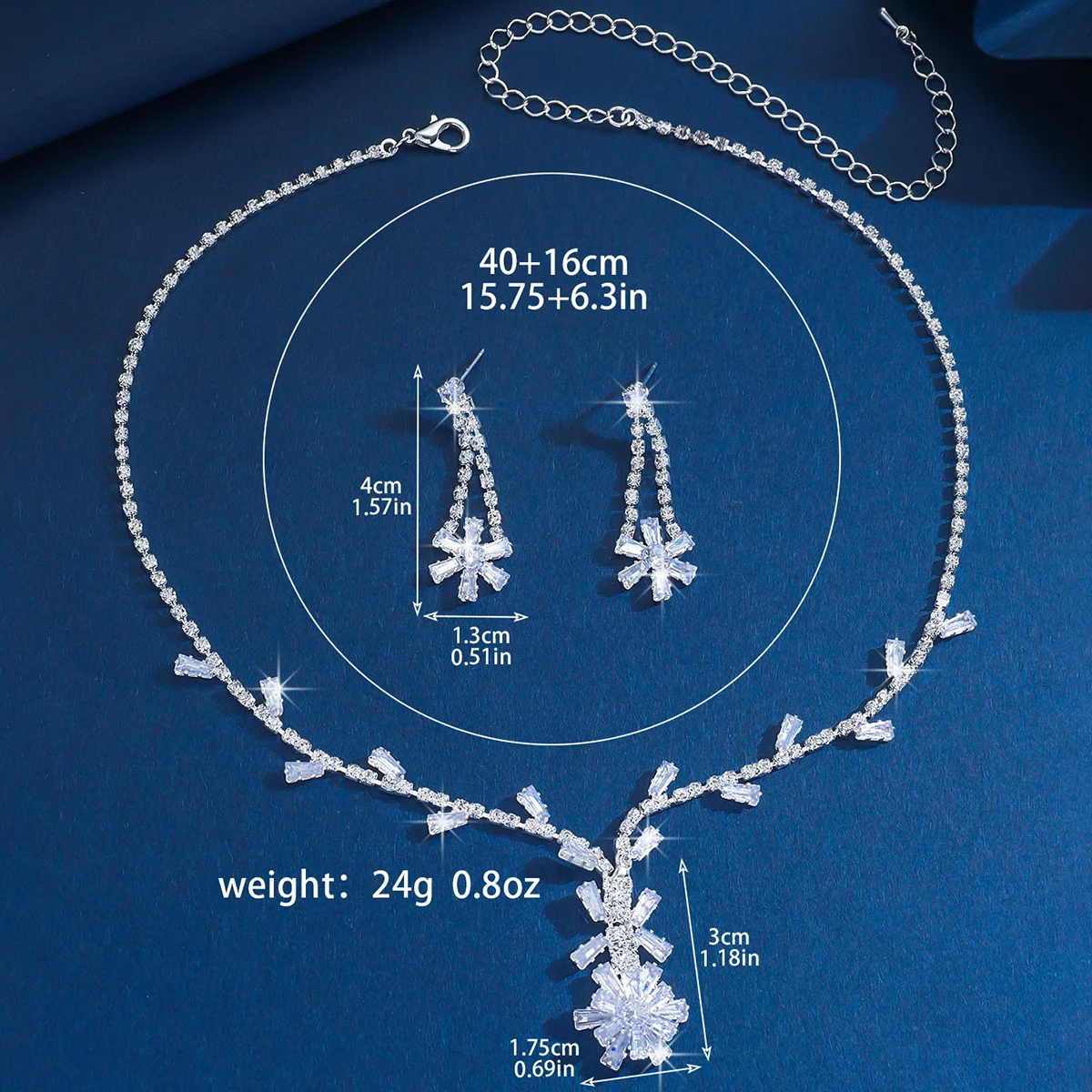 Bridal Ladder Square Diamond Snowflake Pendant Earrings 2-piece Jewelry Set Light Luxury Bridal Wedding Accessories