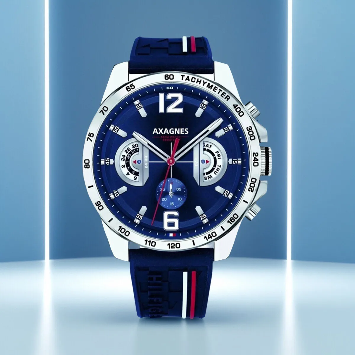 ساعة كوارتز أصلية متعددة الوظائف للرجال من TM مع سوار من السيليكون أو الفولاذ المقاوم للصدأ أو الجلد، قرص فرعي ليوم وتاريخ