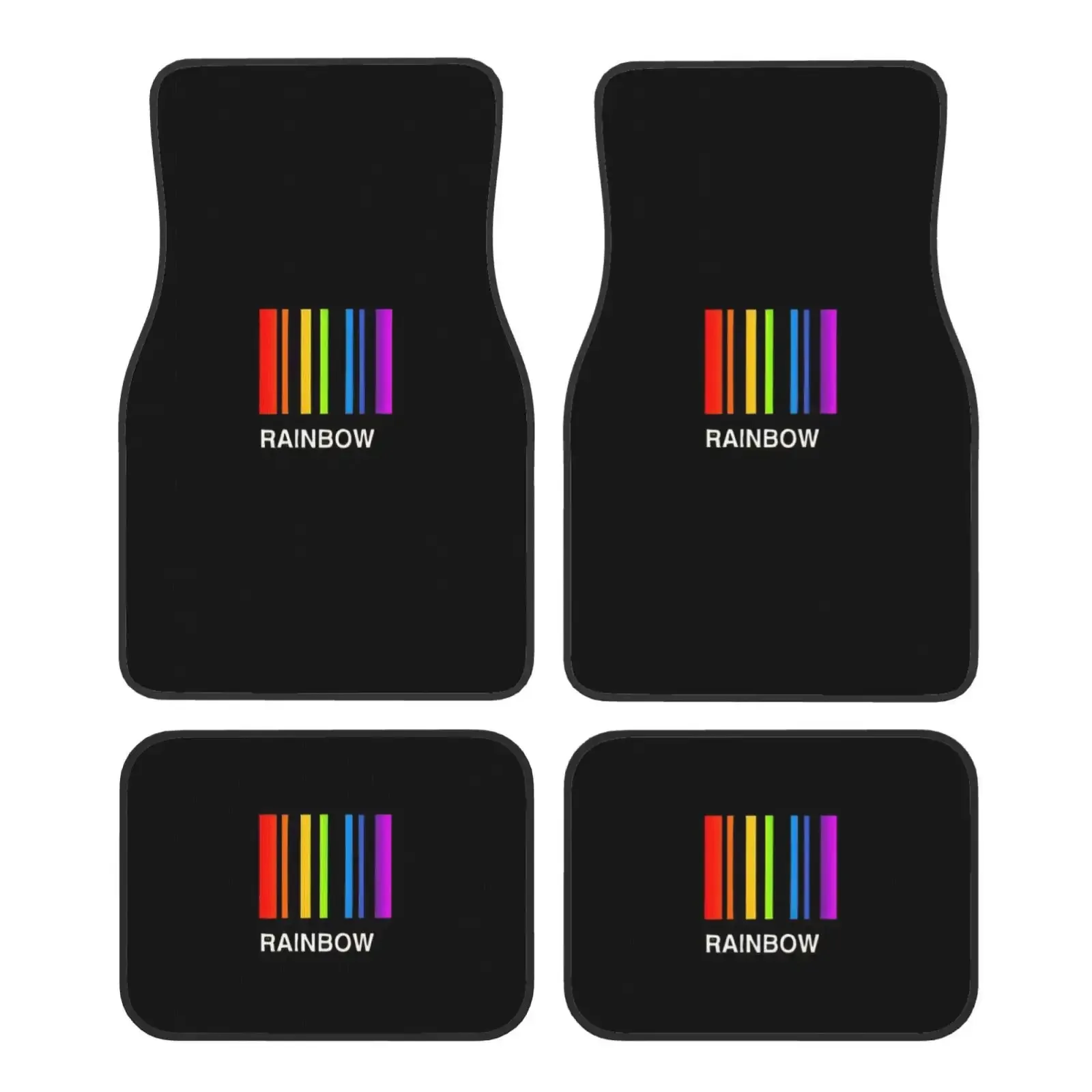 Pride Month Rainbow Print Barcode Car Floor Mats 4pcs Set Crystal Velvet Easy Installation And Removal Machine Washable, Auto In