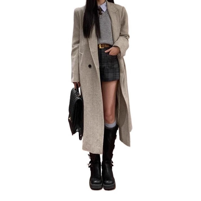 Tweed Coat Jacket Women's Autumn and Winter 2025 New Mid-length Korean Style Hepburn-style Woolen Suit Women's Clothing