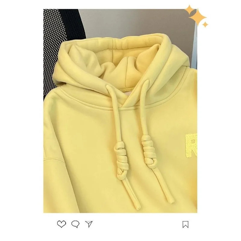 Fluweel verdikt sweatshirt met capuchon en capuchon Herfst en winter Middellange warme effen kleur Veelzijdige top