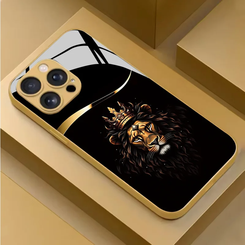 Cool Lion Crown Tempered Glass Phone Case For Samsung Galaxy S26 Ultra S25 S24 S23 Plus S25 FE S24 Ultra Lens Protection Cover