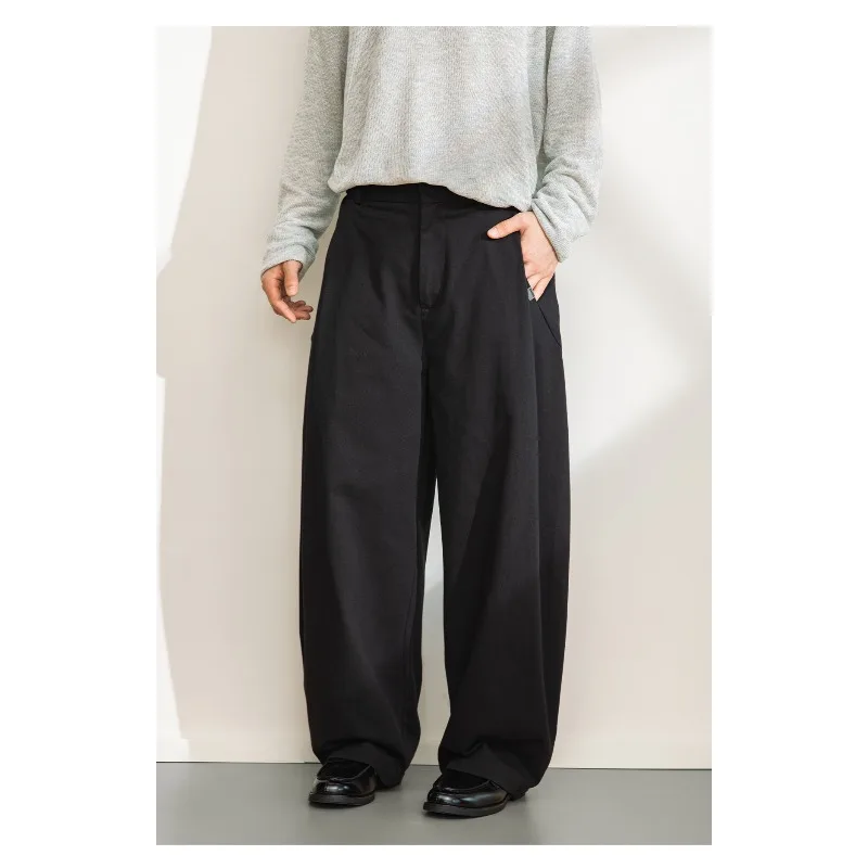 2026 Autumn New Cotton Men's Casual Trousers Japan Korean Fashion Streetwear Simple Solid Color Straight Baggy Wide Leg Pants