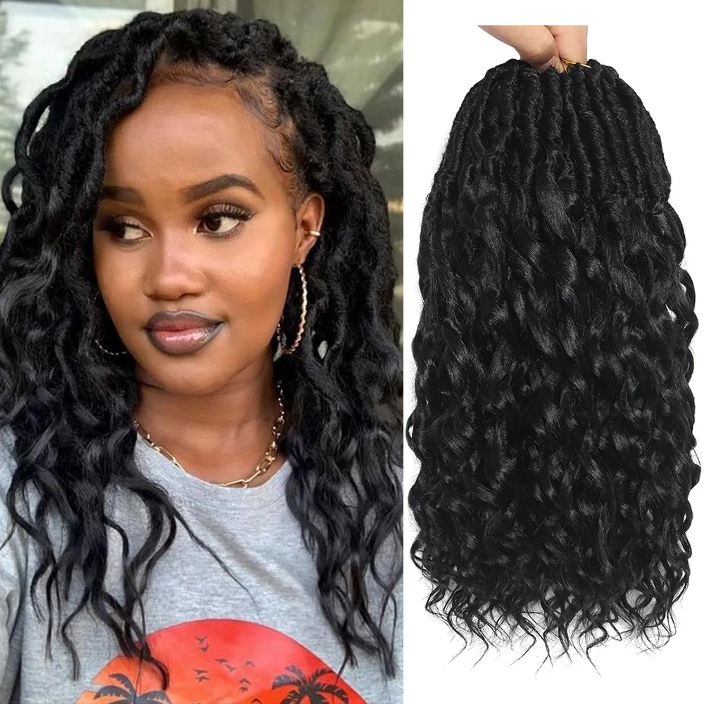 Rambut Crochet Deep Faux Locs untuk Wanita Kulit Hitam 7 Paket Rambut Crochet Goddess Locs Pra-Loop dengan Ujung Keriting Sintetis Pra-Loop