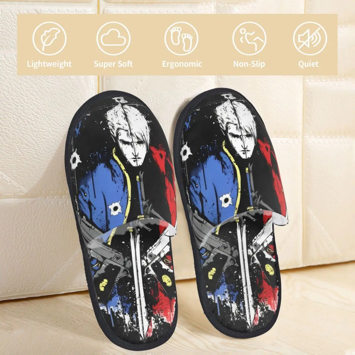 Sandal berbulu permainan Vergil Dmc Non Slip Devil May Cry sandal bulu rumah tangga nyaman meluncur ruang tamu