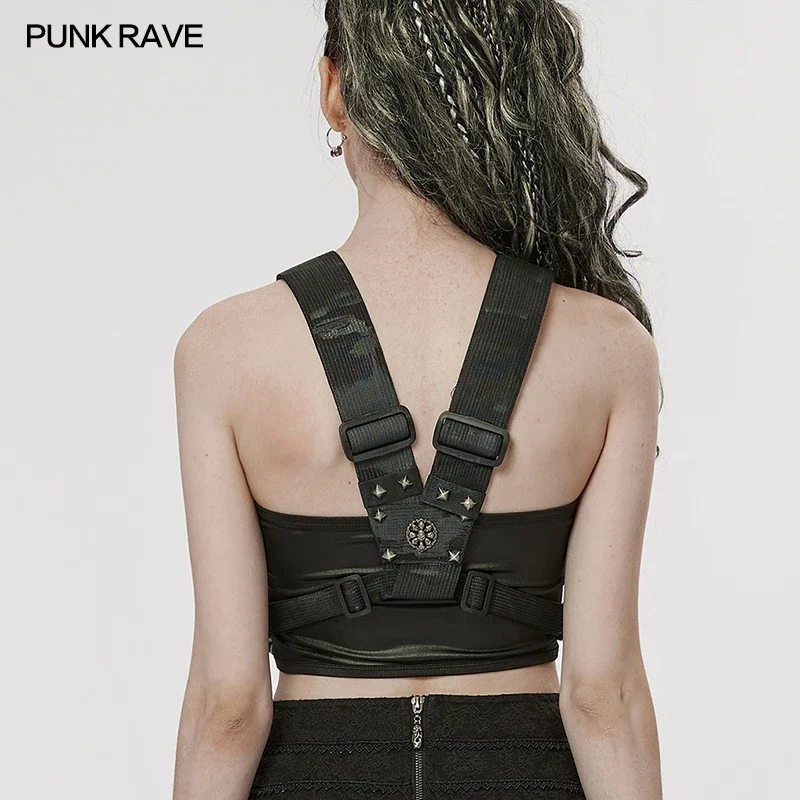 PUNK RAVE Women\'s The Post-apocalyptic Style Strap Bag Hard Nylon Fabric Steampunk Personality Black Small Waist  Accessory