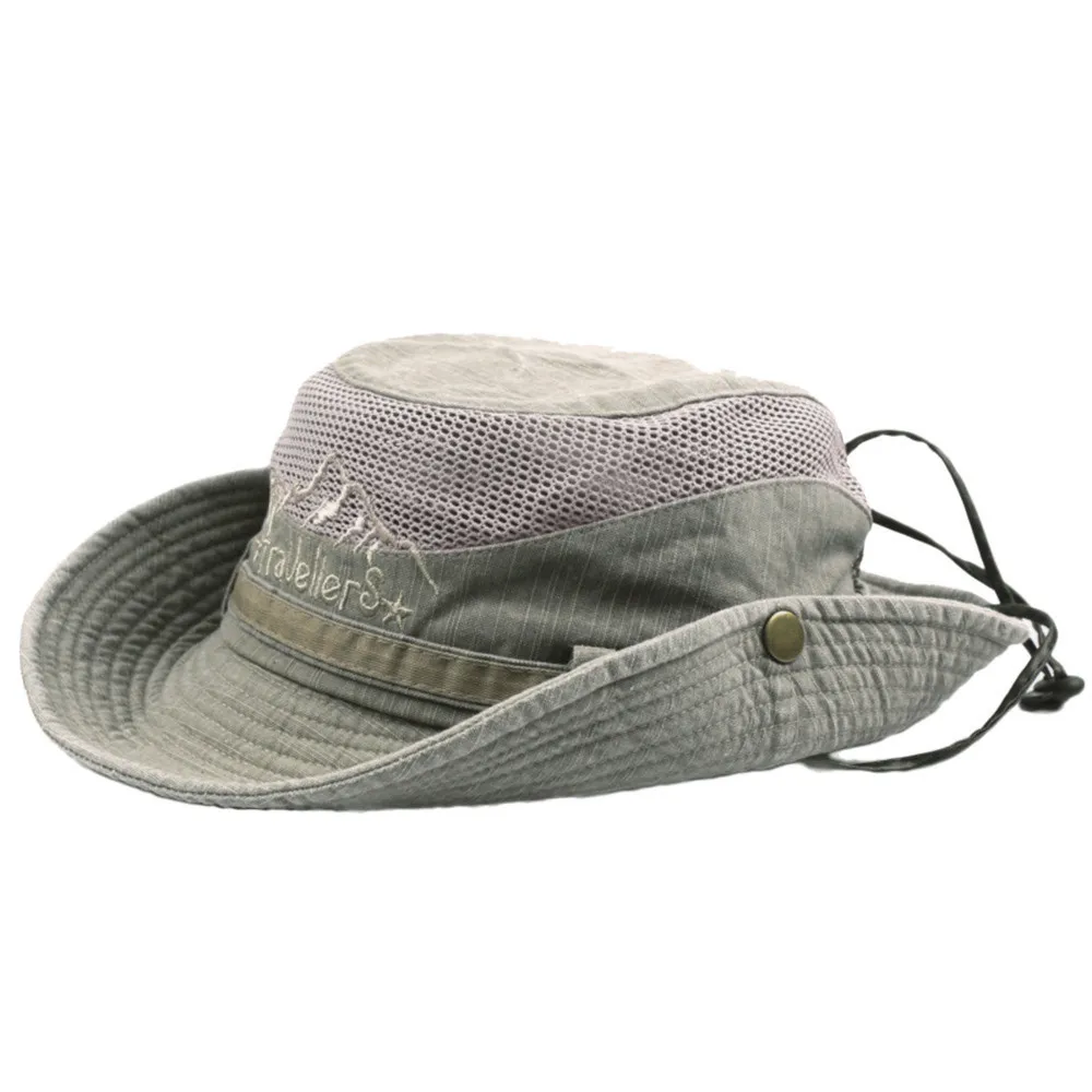 Mesh Spliced Solid Color Outdoor Big Brim Edge Bucket Fisherman Hat For Man Muti-function Breathable And Fashion Climbing Sunhat