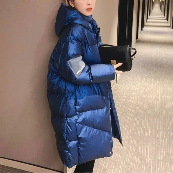 2022 Winter Jacket Ladies Down Cotton Long Coat Shiny Face Women's Oversize Bread Coat Stand-up Collar Coat Winter