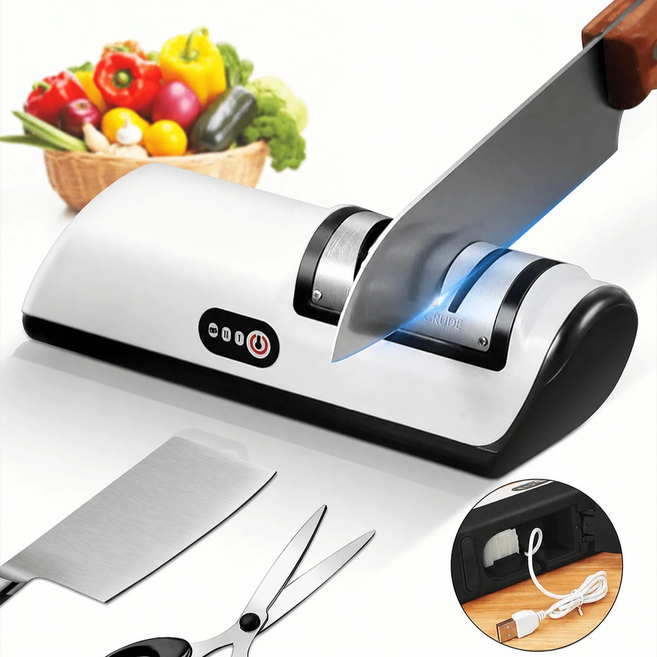 Rechargeable Electric Kitchen Cutlery Polisher, 2 Speed Adjustable Household Cutlery Care Machine, Multi Function Maintenance Accessory Suitable For Kitchen Cutlery And Scissors, Compact Small Kitchen Gadget For Daily Home Use