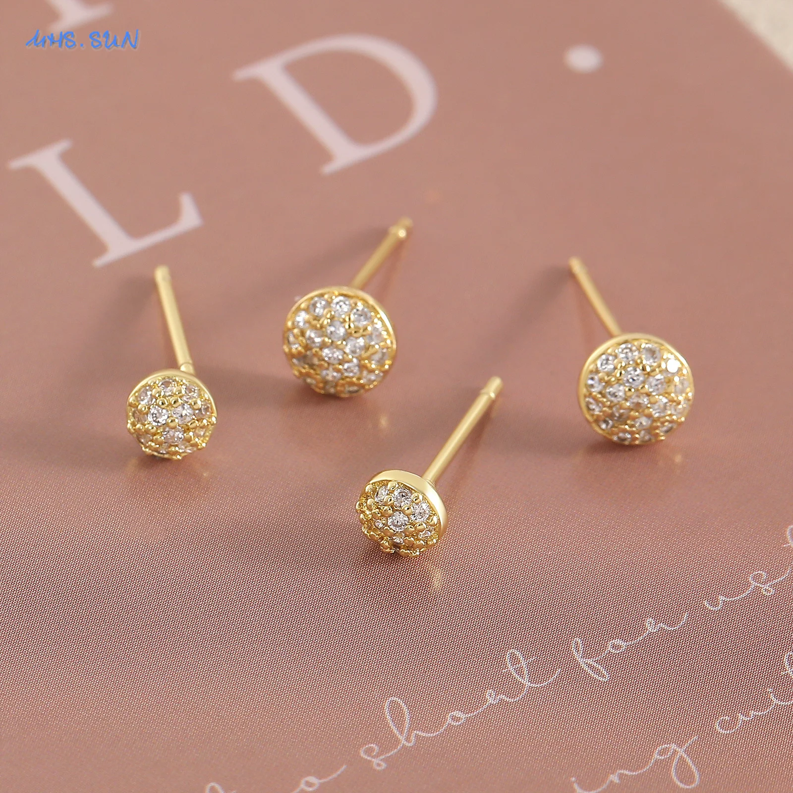 MHS.SUN Full Zircon Round Geometric Stud Earrings for Women Simple Classic Female Ear Piercing Earrings Timeless Style Jewelry