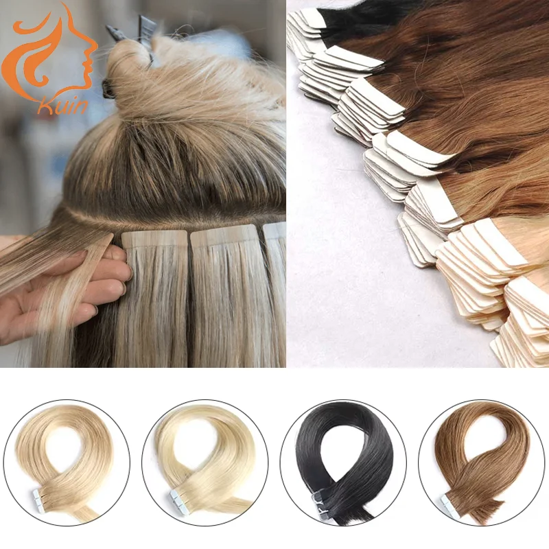 Fita reta em extensões de cabelo 100% real natural extensões de cabelo humano 20 pçs fita de trama de pele sem costura em fita adesiva cabelo