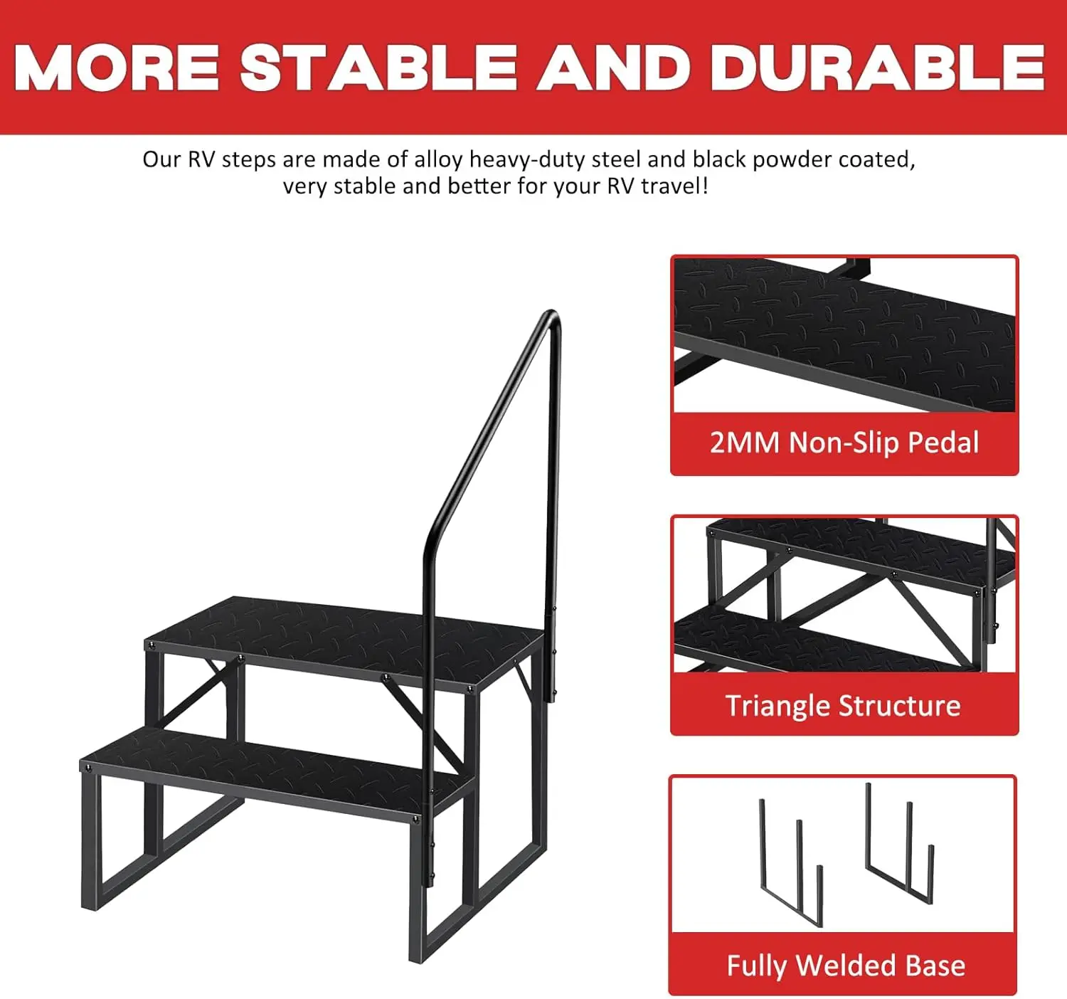 2 RV Steps with Handrail Update 3.0, Portable RV Stairs 3 Step, Truck Camper Steps Stool Ladders for Trav