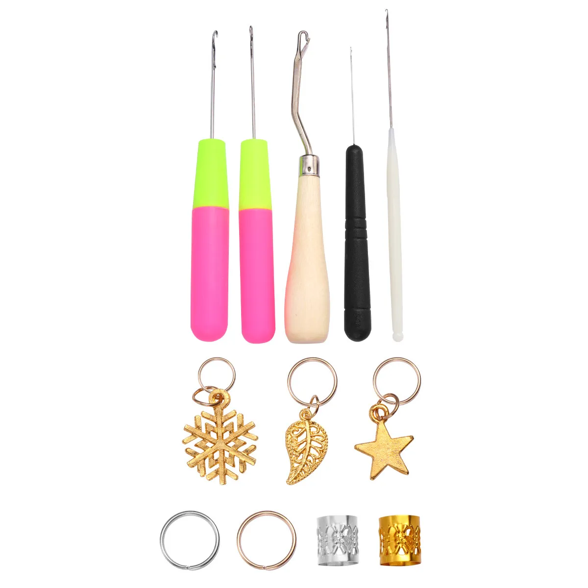 68Pcs Braids Weaving Tools Dreadlocks Accessories Metal Hair Cuffs Crochet Hook Lightweight Durable Hair Braiding Set