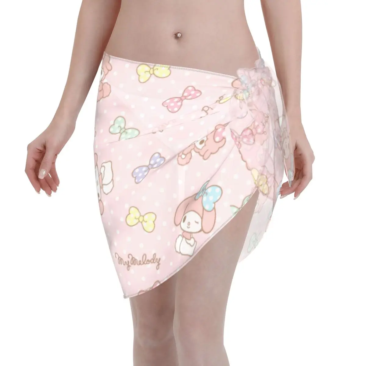 Sanrio My Melody Best Friends Swimsuit Coverups for Women Sarong Beach Bikini Wrap Sheer Short Skirt Chiffon Scarf for Swimwear