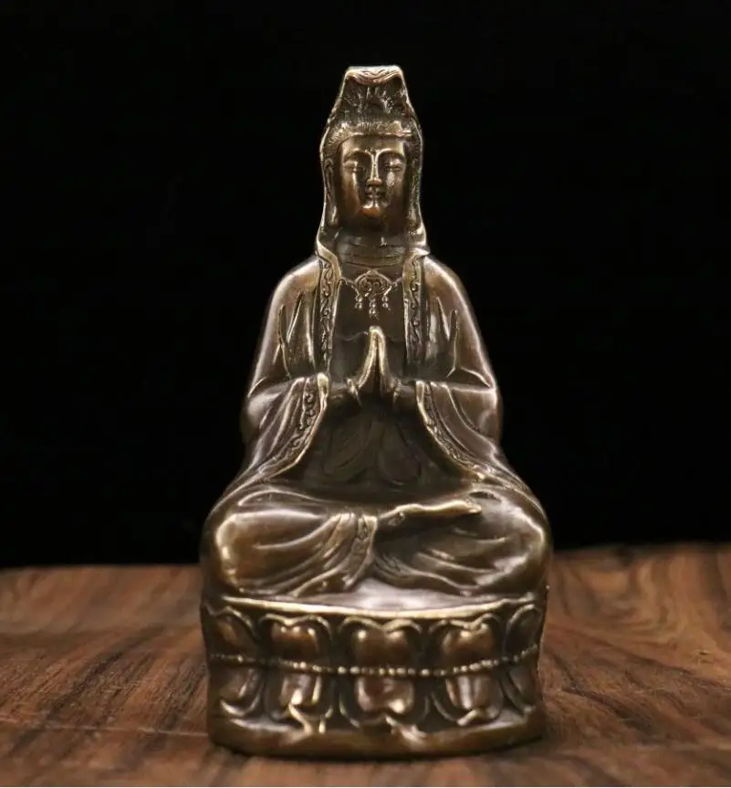 

Архаизированная латунная статуя лотоса Avalokitesvara Будда Бодхисаттва crafts