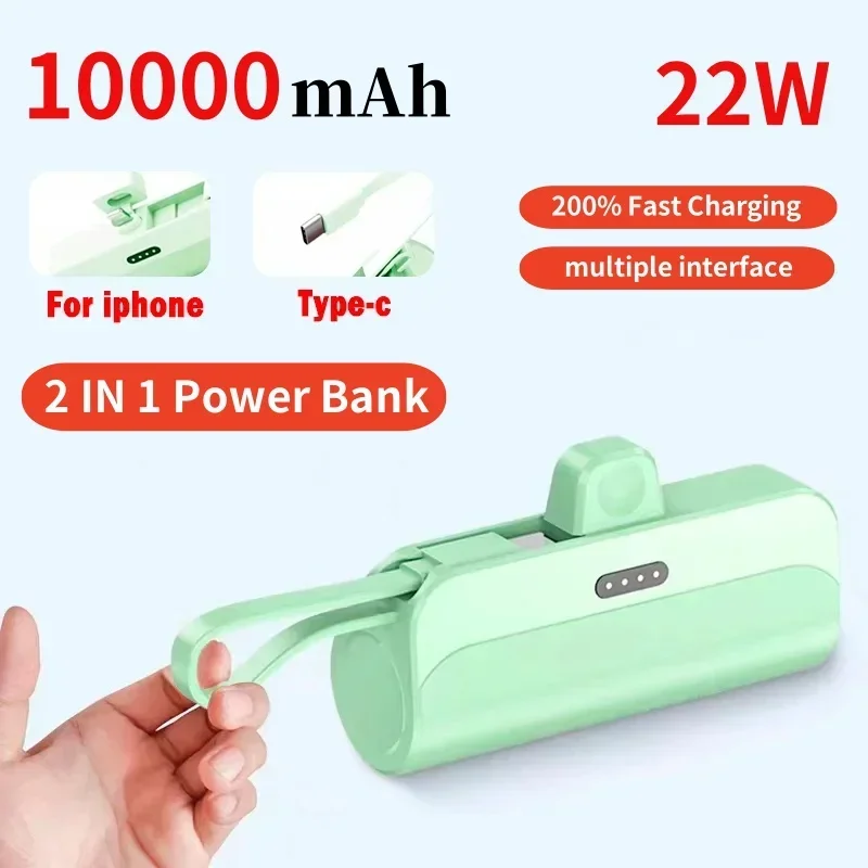 2 In 1 Mini Portable Power Bank 10000mah External Battery Plug Play Power Bank Type C Fast Effective Charger For iPhone Huawei