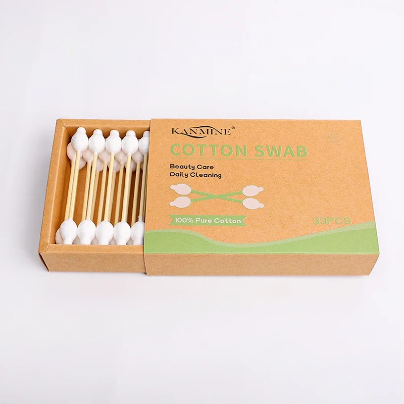 High quality 100% pure cotton 33pcs double calabash head baby large safety bamboo cotton swab for baby clean